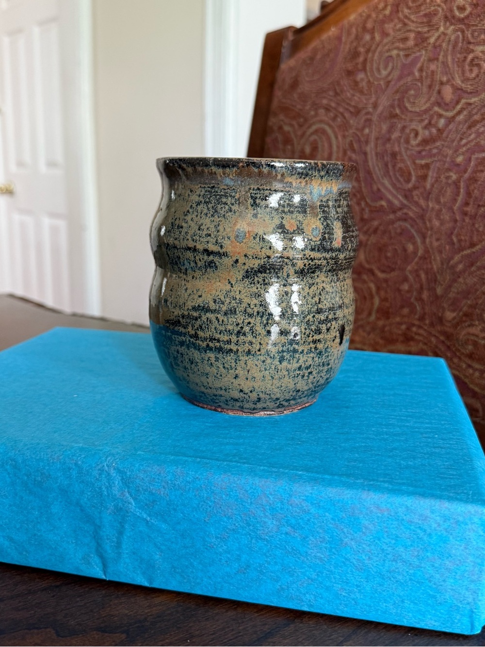 Vintage Studio Art Pottery Vase with a Distinctive Barrel Shape Signed “JZ 75”